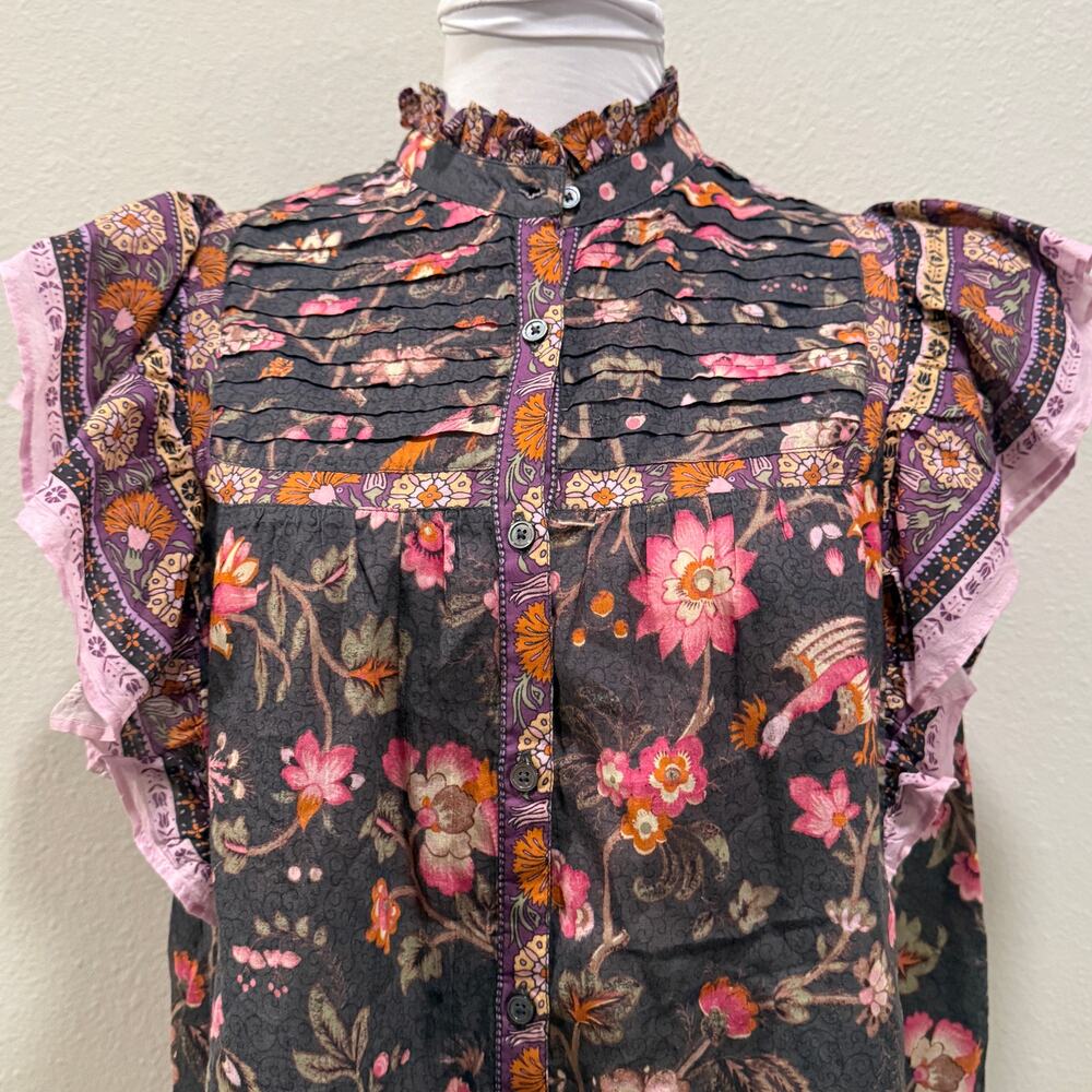 Sundance Marcleine Floral Top Coquette Ruffle Pintuck Boho Cottagecore Large - Picture 5 of 9